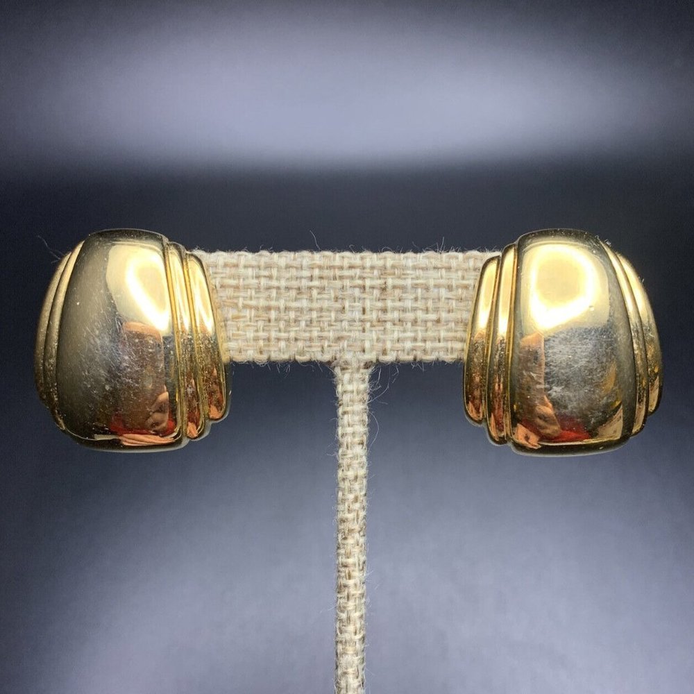 Paolo Gucci Earrings Clip On Chunky Polished Gold Tone Classic Vintage